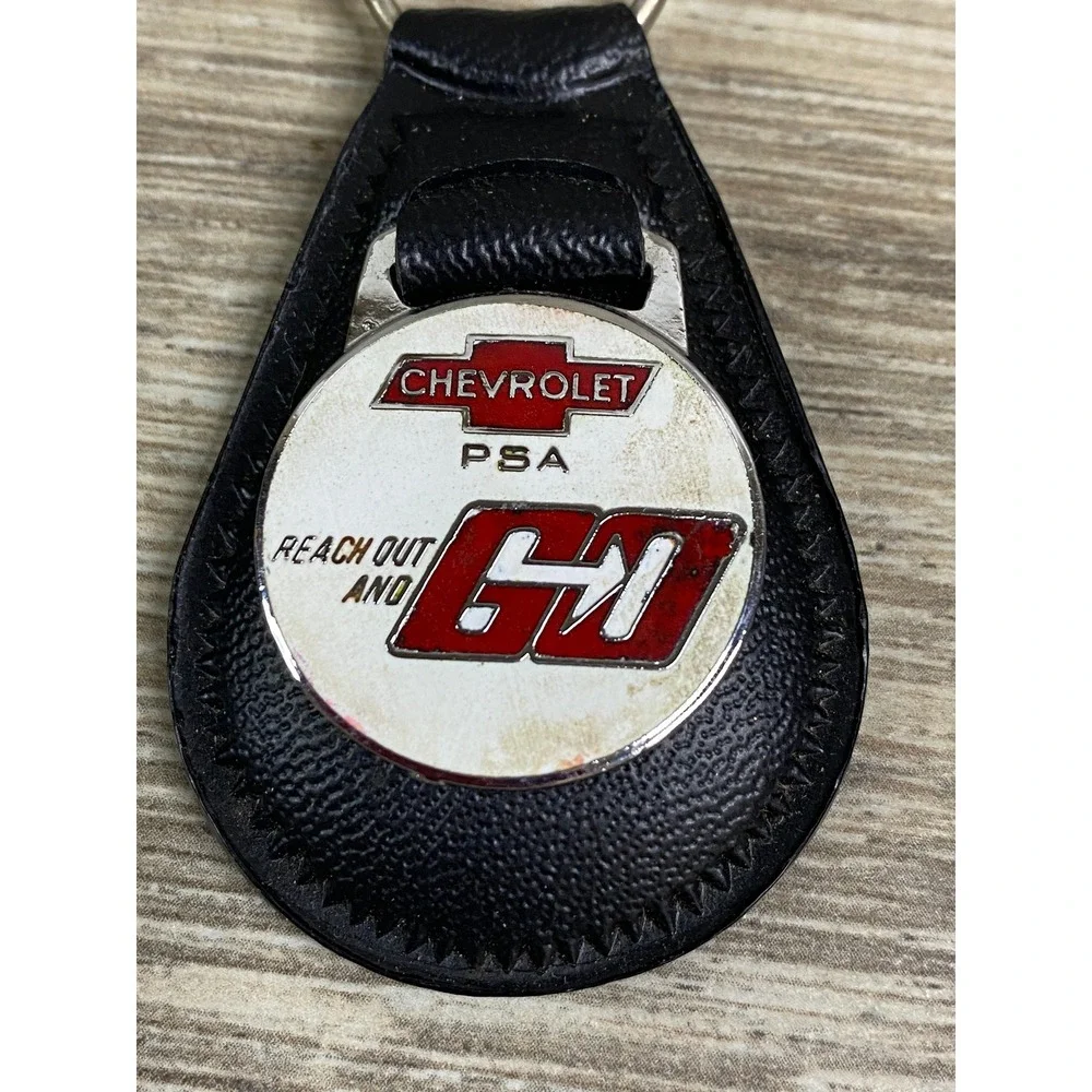 Vintage Chevrolet‎ PSA Reach Out and Go Black Leather Keychain Made in England